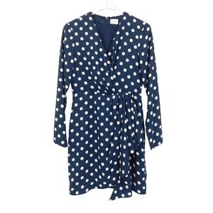 LINI Womens Navy Polka Dot Long Sleeve Short Faux Wrap Dress Size Medium